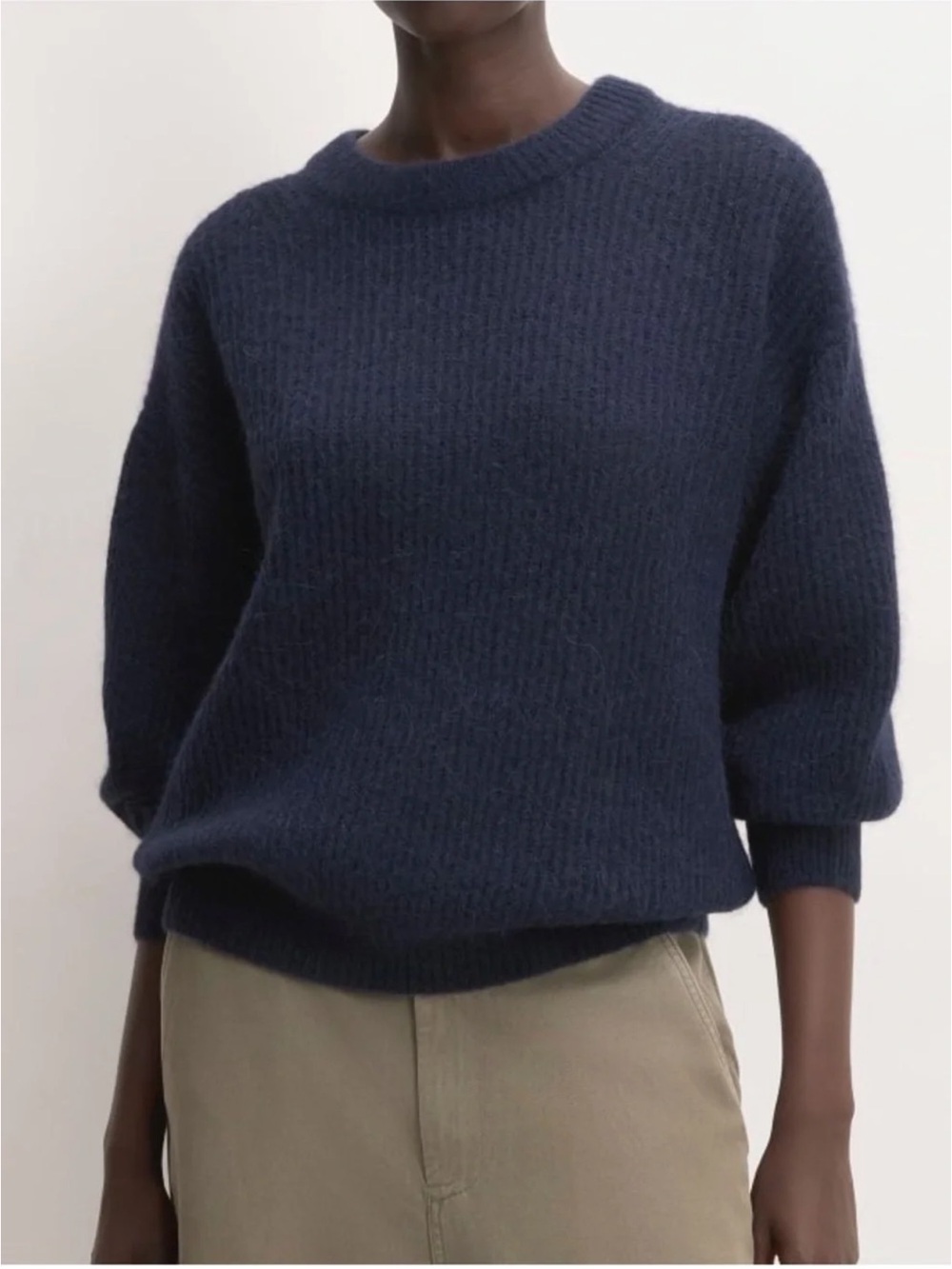 Everlane Alpaca The Cocoon Crew Ribbed Crewneck Sweater Women's Knit in Navy, S